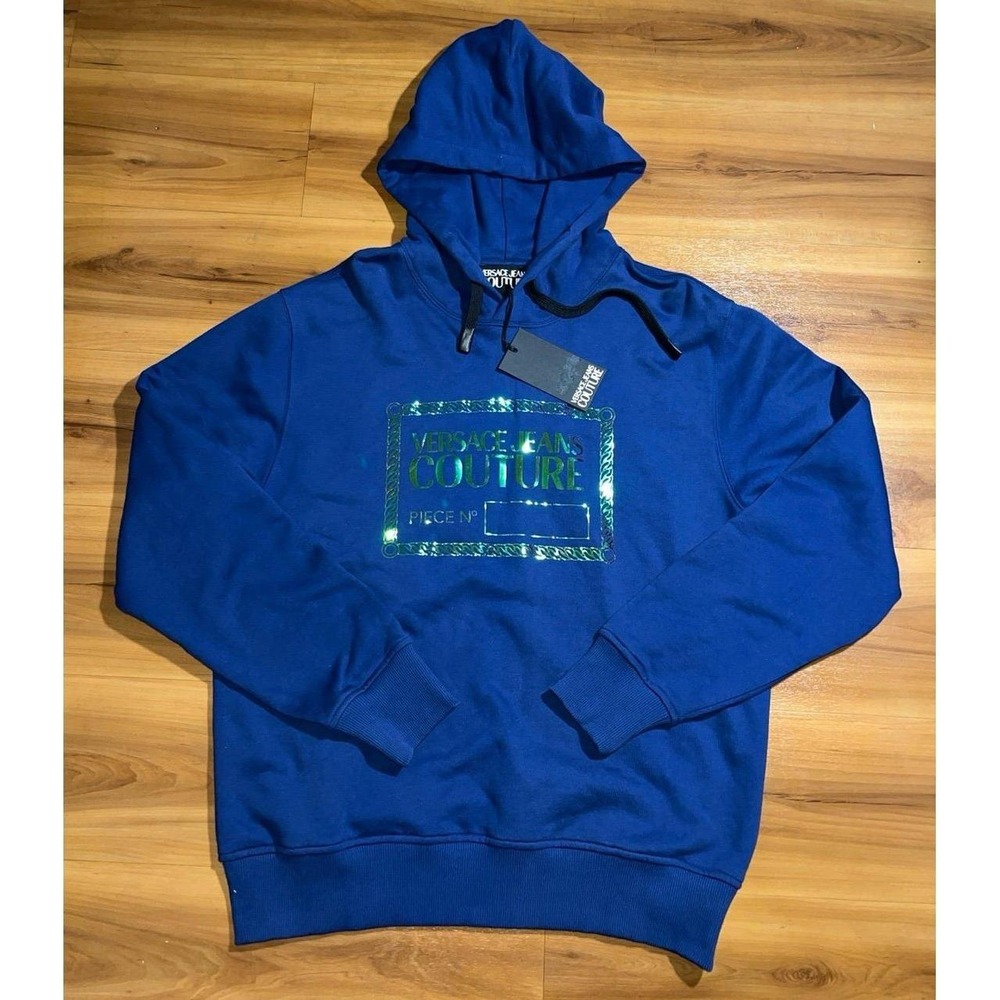 Mens Versace Jeans Couture Drawstring Blue Graphic Pullover Sweatshirt Hoodie